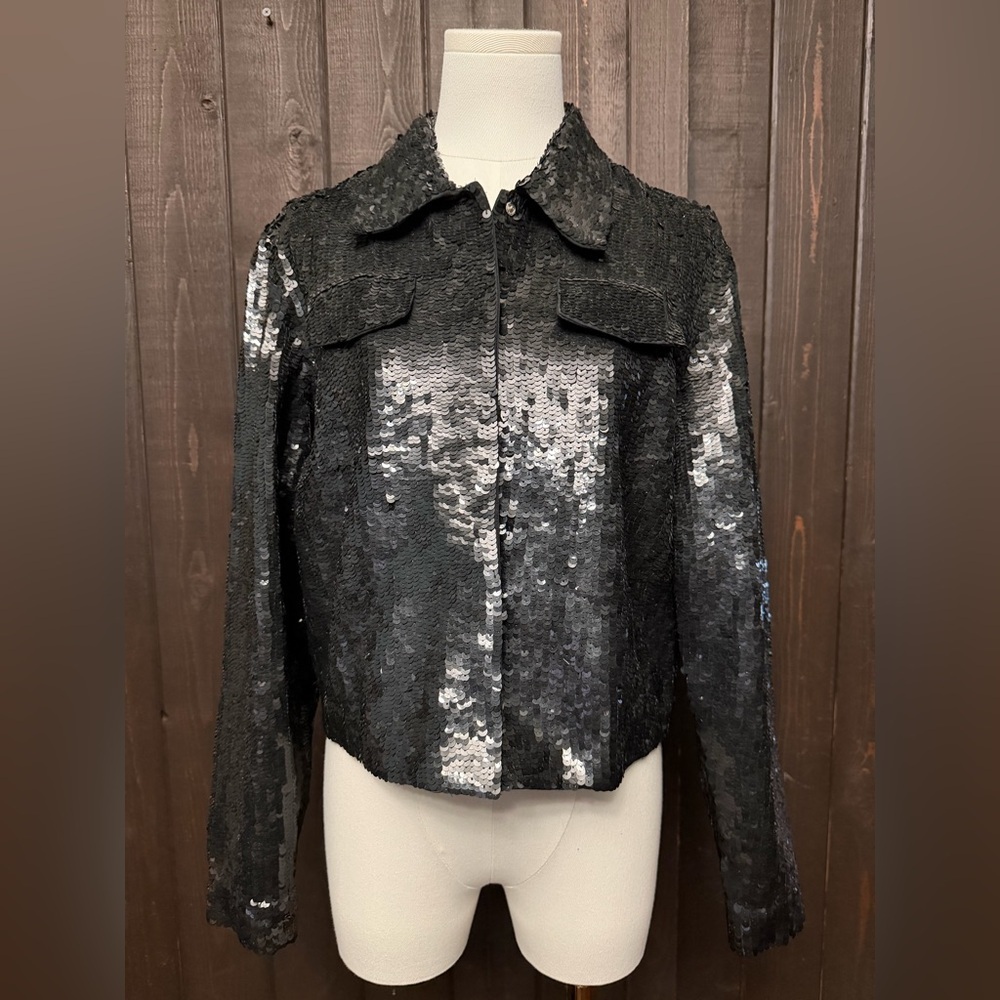 VNTG NWT Newport News Woman’s Black Sequin Lined Short Jacket Sz10 New Years Eve